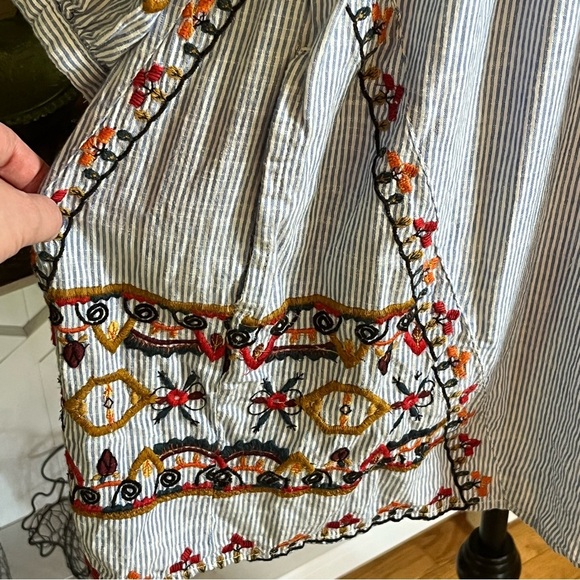 Zara Embroidered Puff Sleeves Tunic Mini Dress Top Womens Size S Floral Striped - Picture 4 of 11